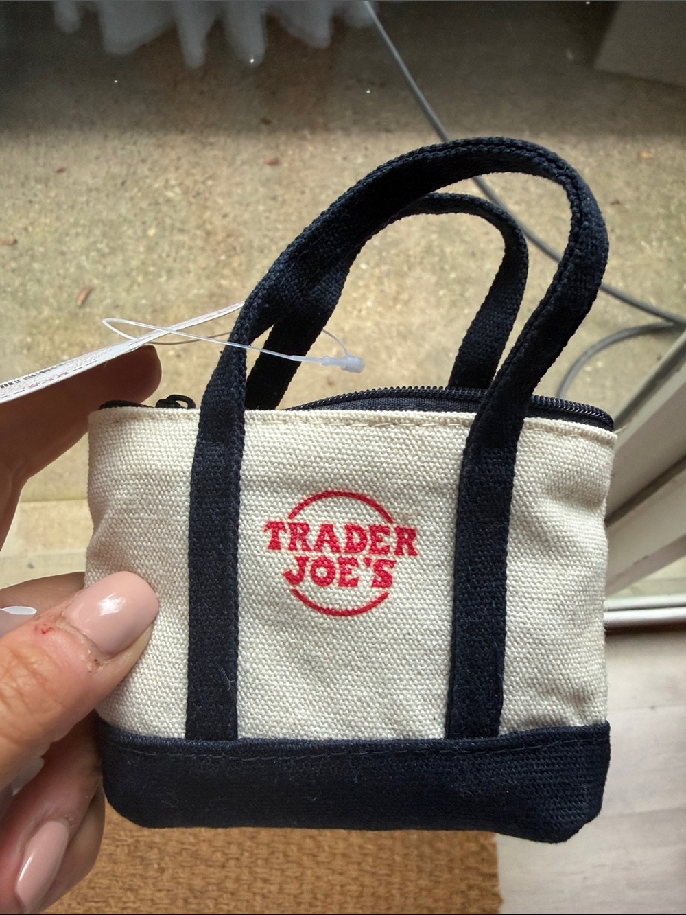 Trader Joe’s TJ Canvas Mini Tote Bag in Cream and navy